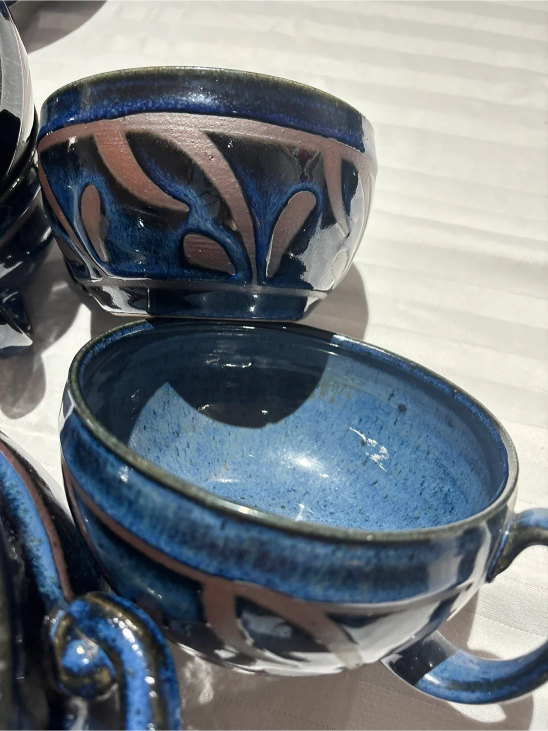 Blue Ceramic Dinnerware Set with Serving Bowl and Ladle - photo 5