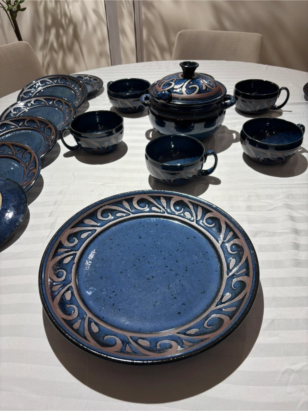 Blue Ceramic Dinnerware Set with Serving Bowl and Ladle - photo 2