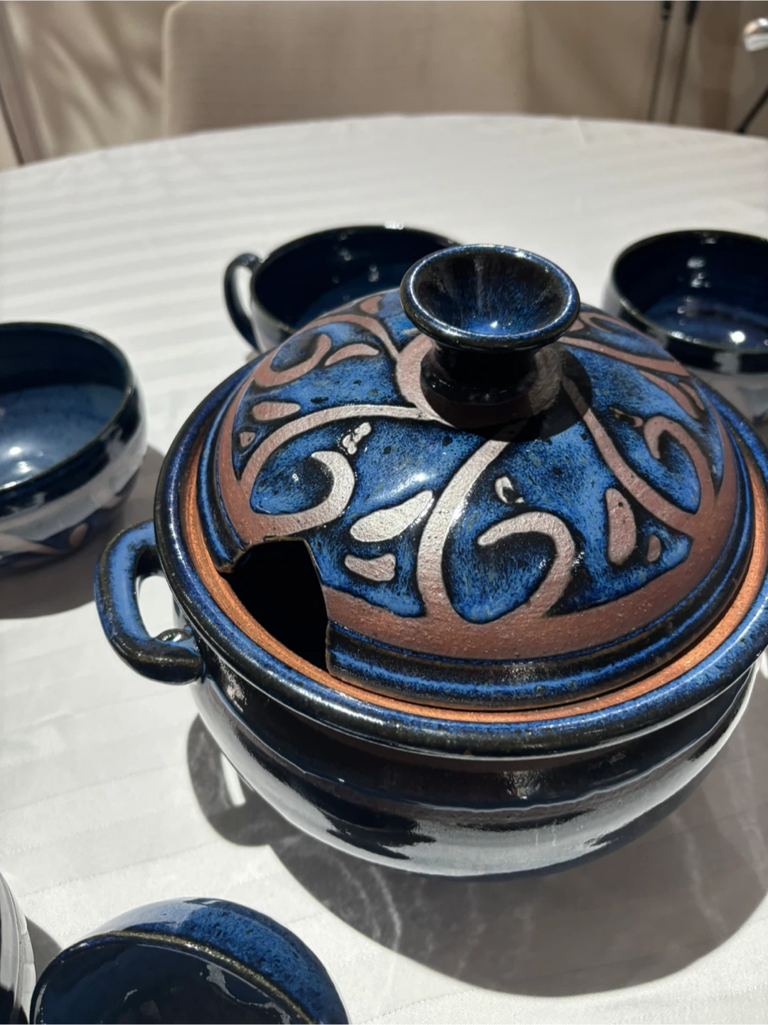 Blue Ceramic Dinnerware Set with Serving Bowl and Ladle - photo 4