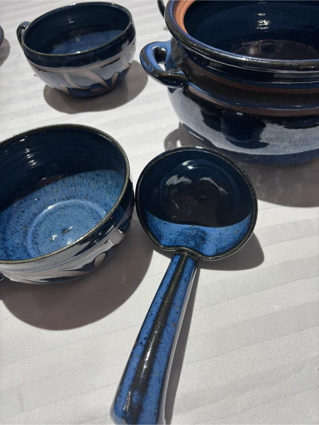 Blue Ceramic Dinnerware Set with Serving Bowl and Ladle - photo 3