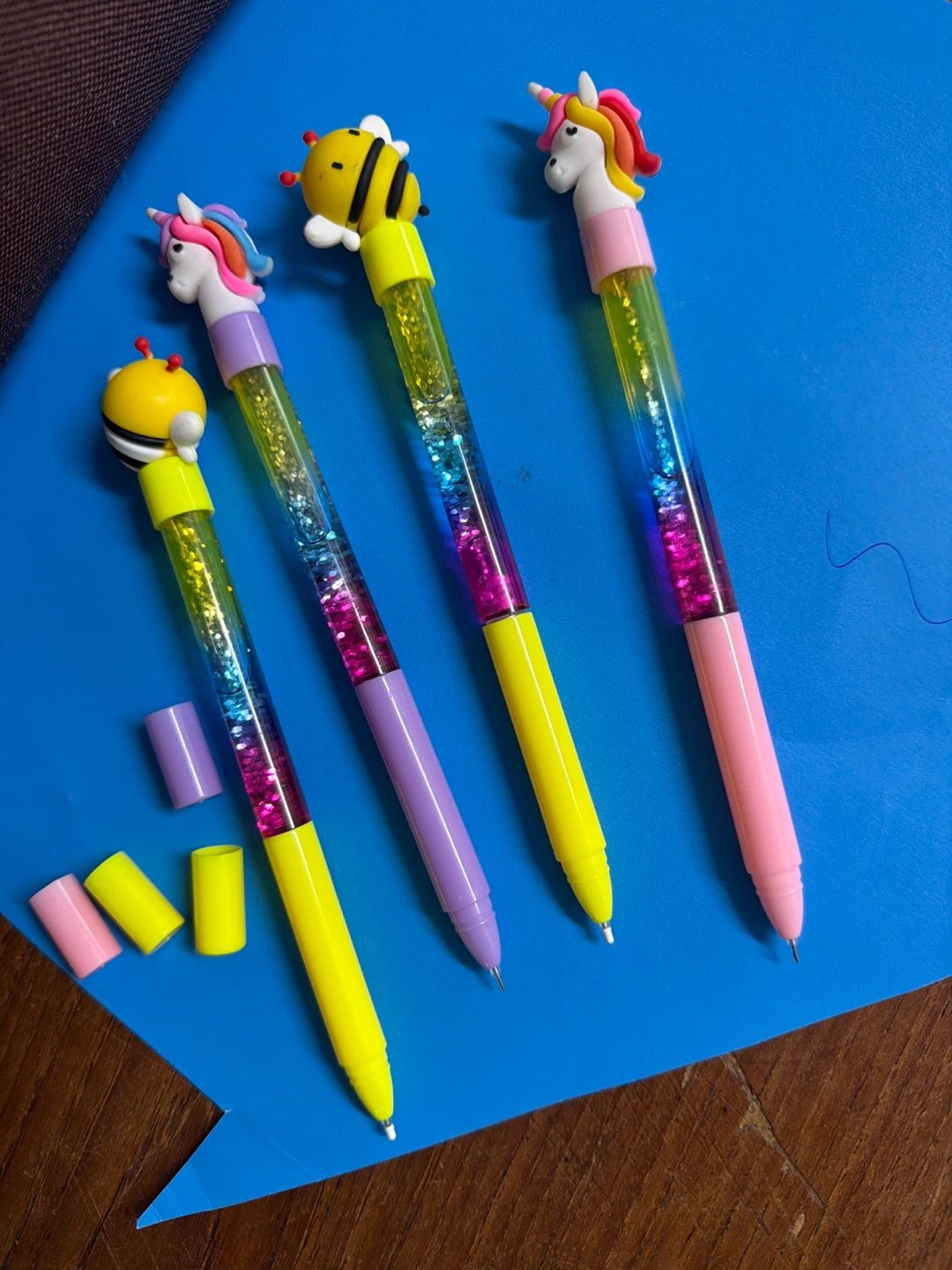 Set of 4 Glitter Liquid Pens with Unicorn and Bee Toppers - photo 2