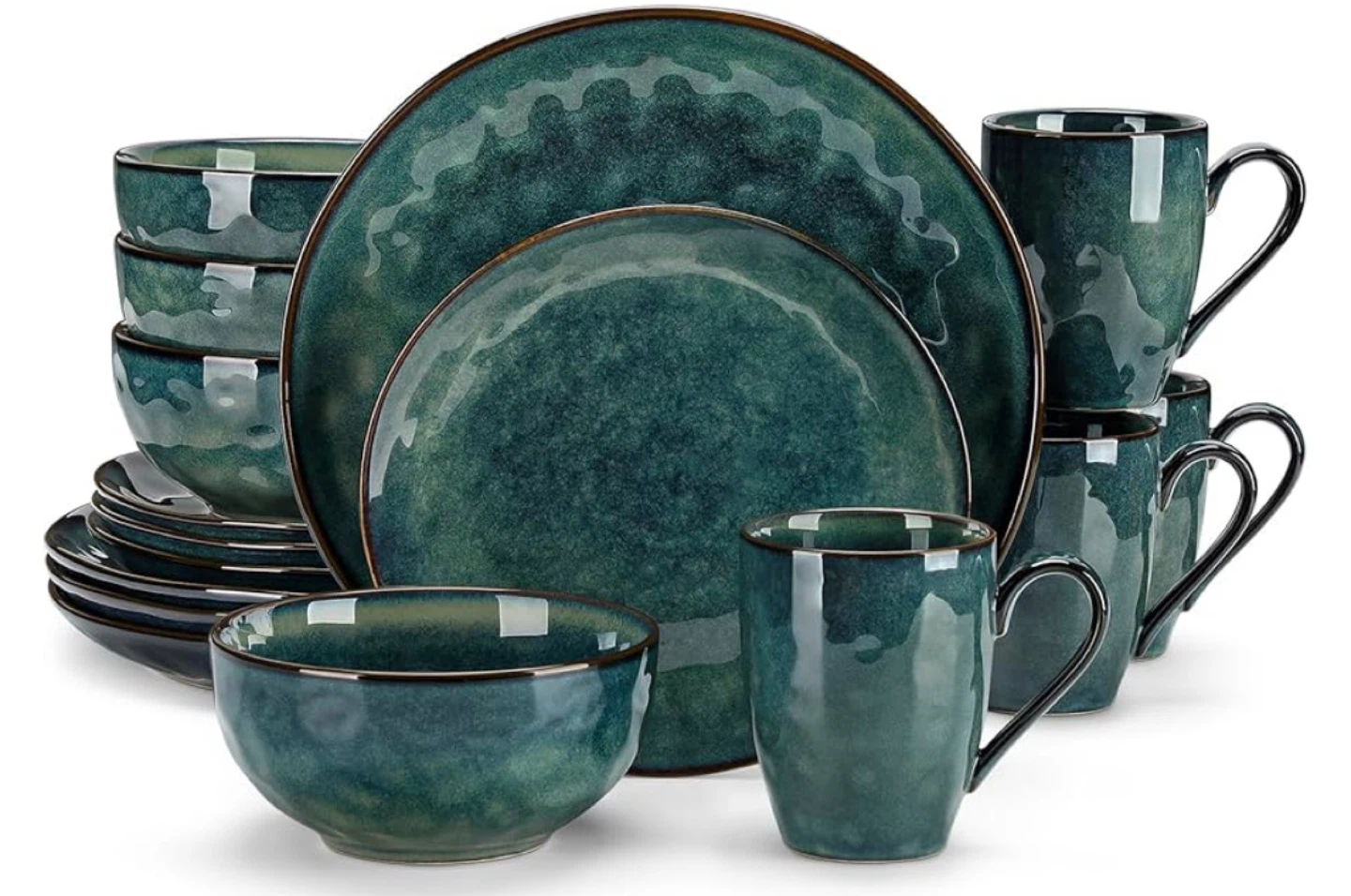 Teal Ceramic Dinnerware Set with Mugs