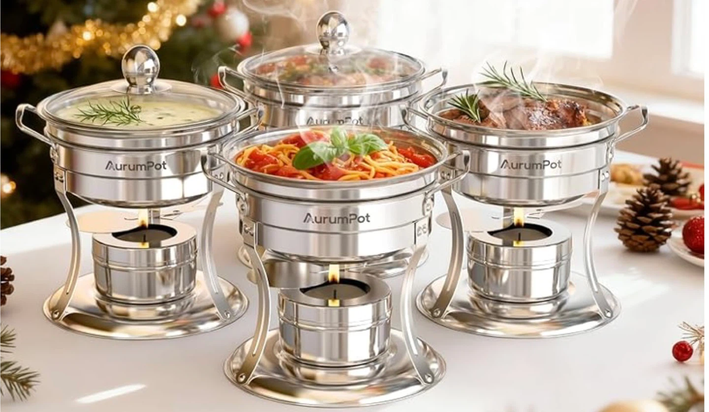 AurumPot Chafer Set - 4 Piece Stainless Steel Food Warmer