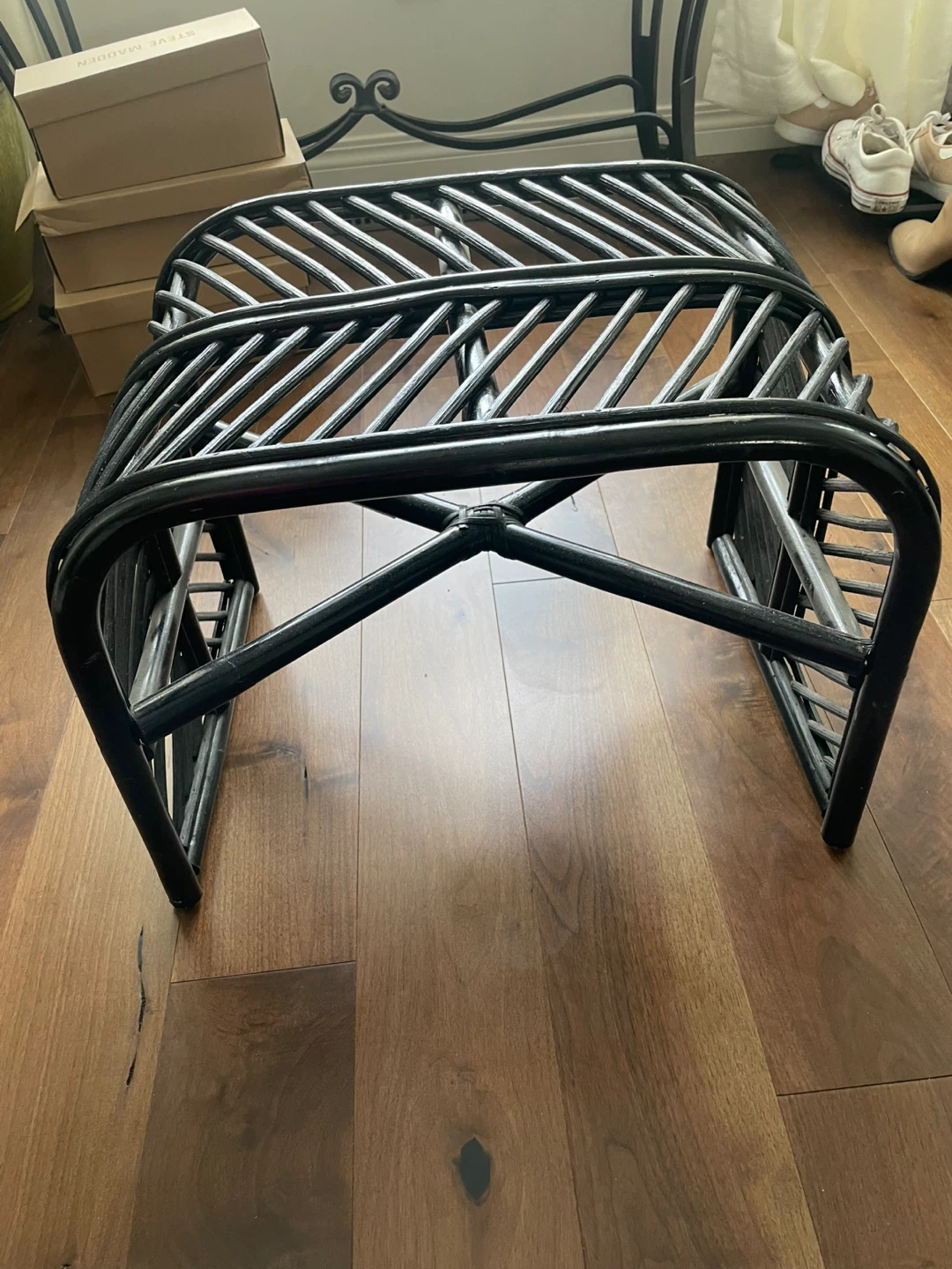 modern black rattan accent table/stool