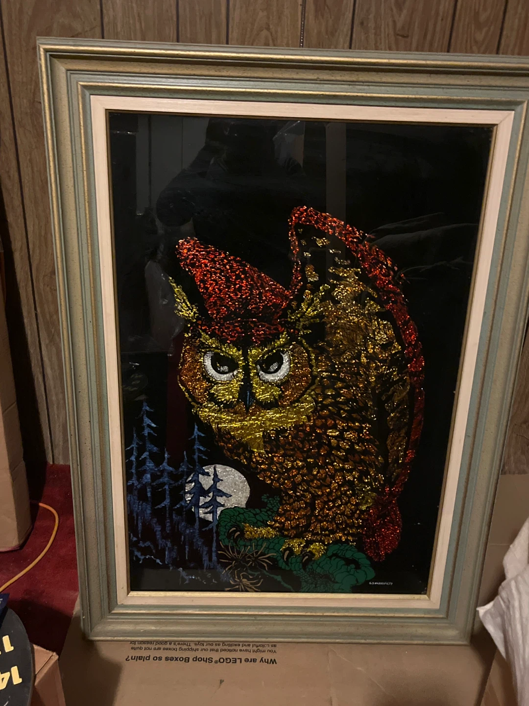 Framed Glitter Art Owl Picture - photo 2