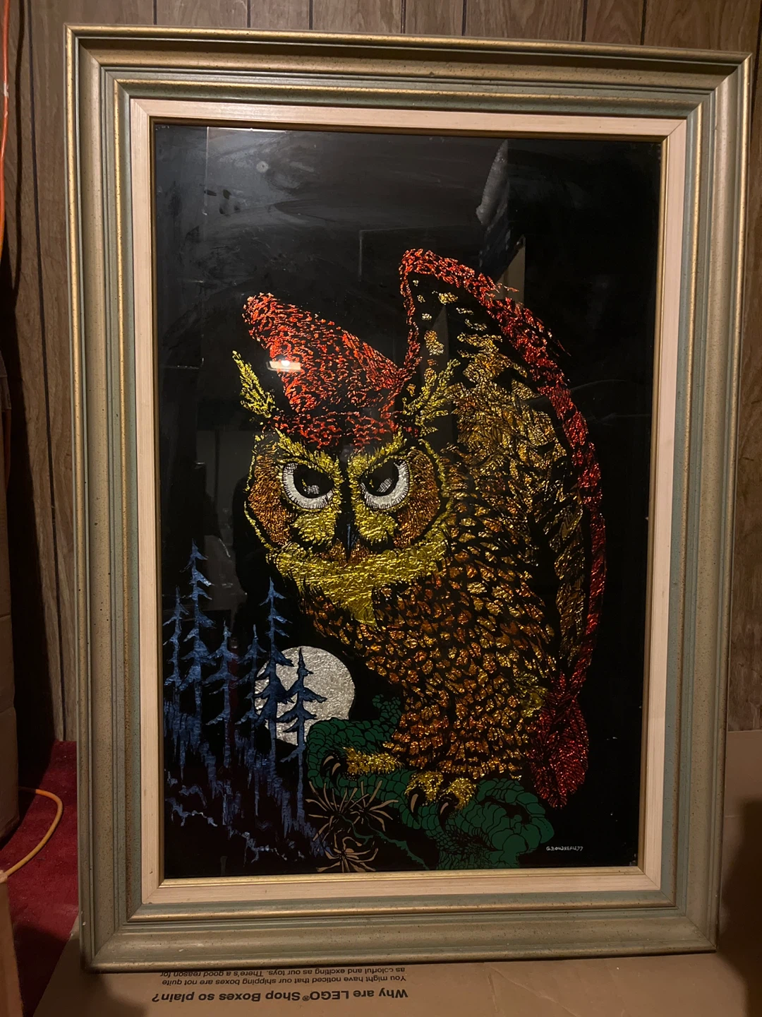 Framed Glitter Art Owl Picture