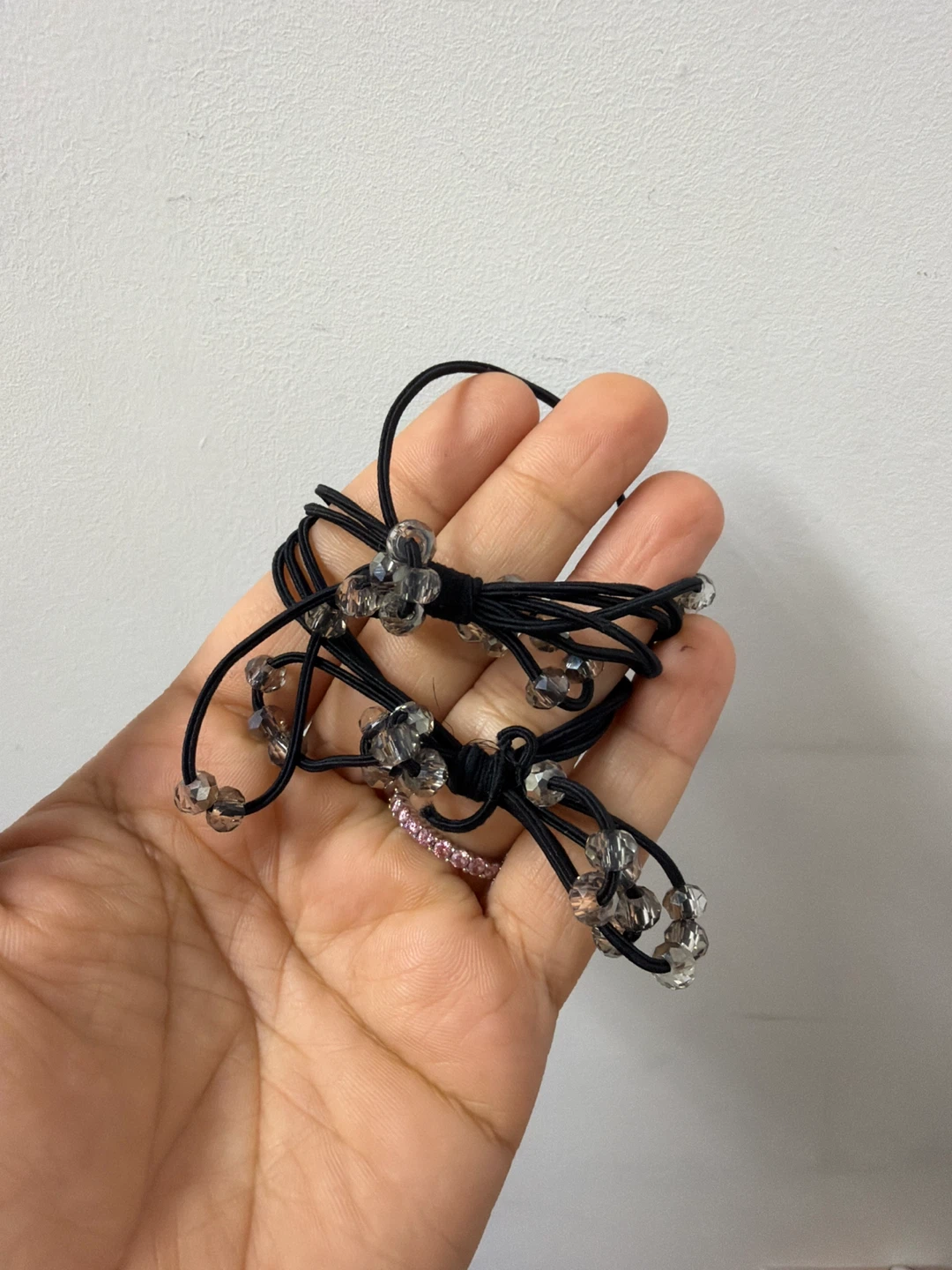 Set of 2 Black Hair Ties with Clear Beads - photo 2