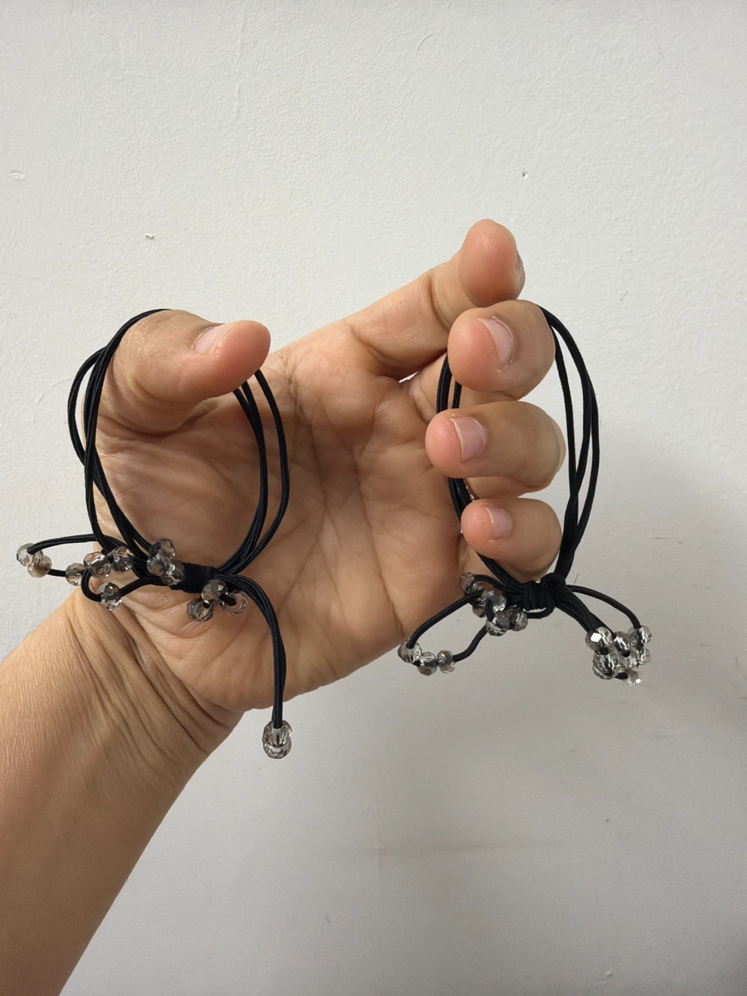 Set of 2 Black Hair Ties with Clear Beads - photo 3