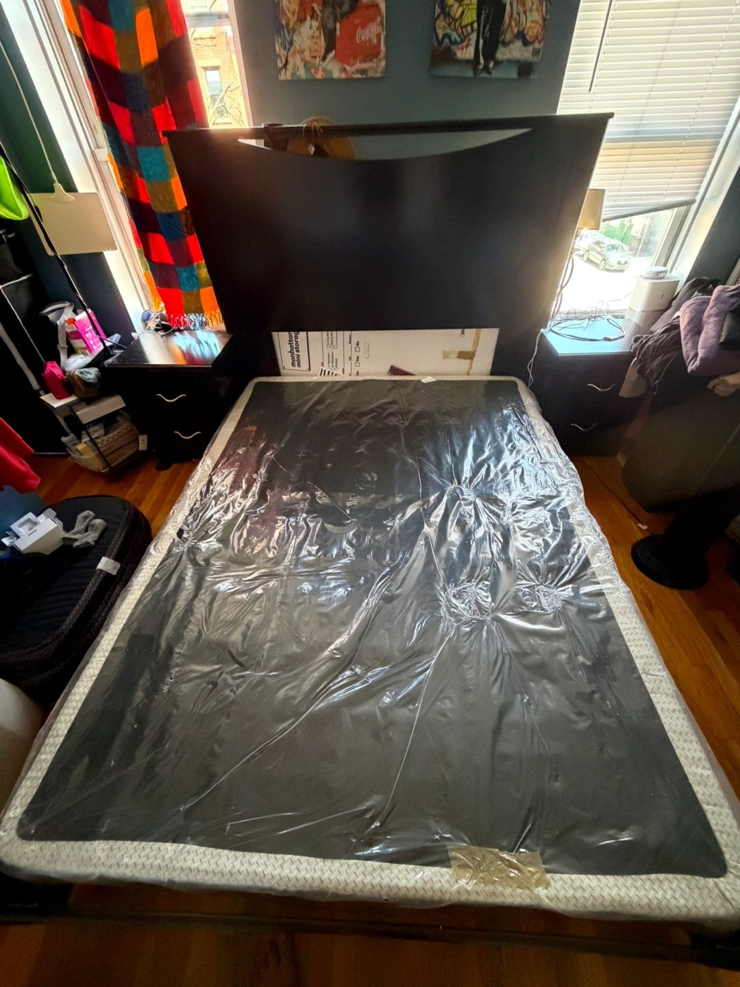 Brown Queen Size Bed Frame with Headboard and Box Spring Set - photo 4