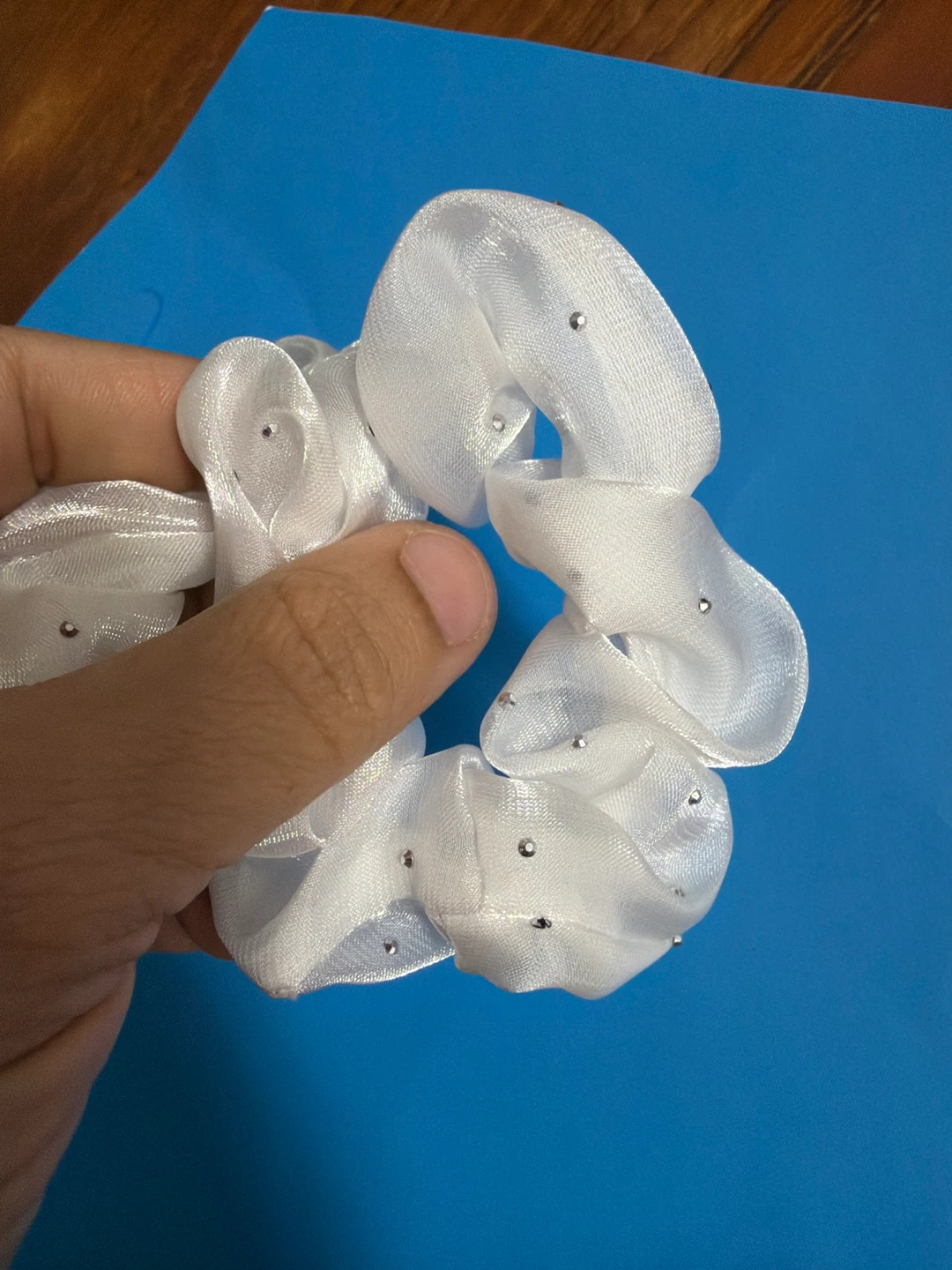 White Rhinestone Scrunchies (Set of 2) - photo 3