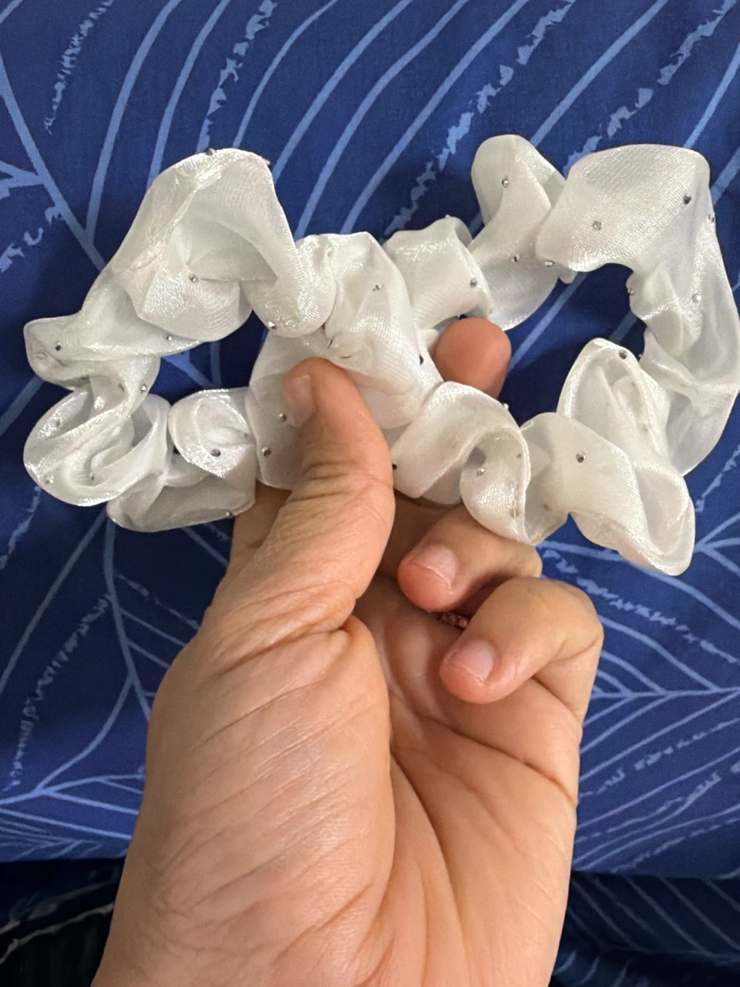 White Rhinestone Scrunchies (Set of 2) - photo 2
