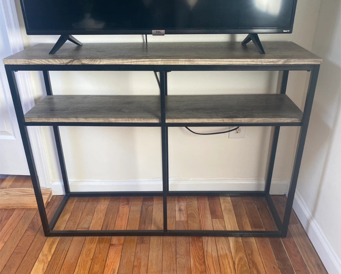 TV STAND  2-Tier Console Table - Faux Wood and Black Metal