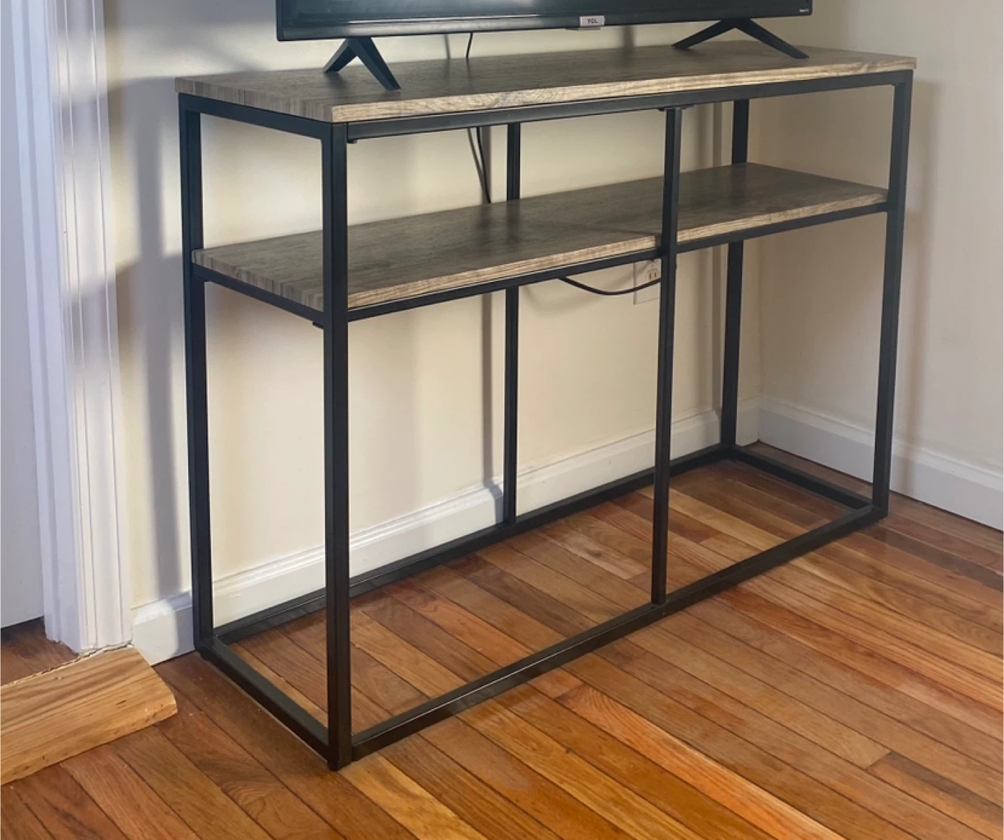 TV STAND  2-Tier Console Table - Faux Wood and Black Metal - photo 2
