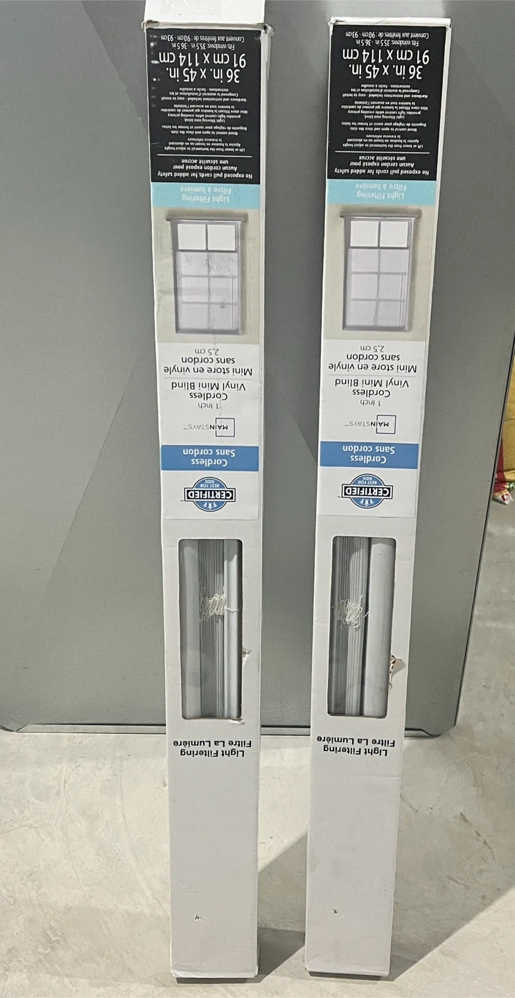 Mainstays 1 Inch Cordless Vinyl Mini Blind 36" x 45" (2 Pack)