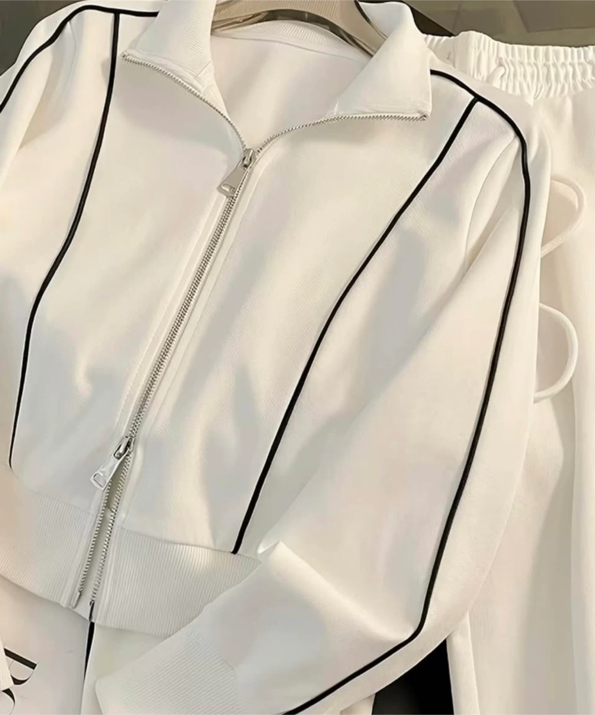 White Tracksuit Set with Black Piping - photo 4