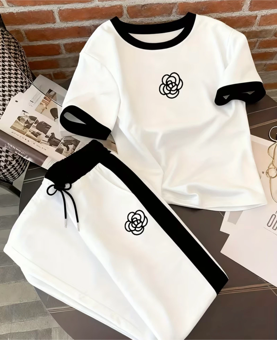 Women's White & Black Tracksuit Set