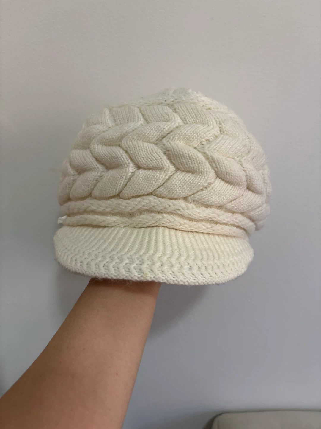 White Knit Cabbie Hat