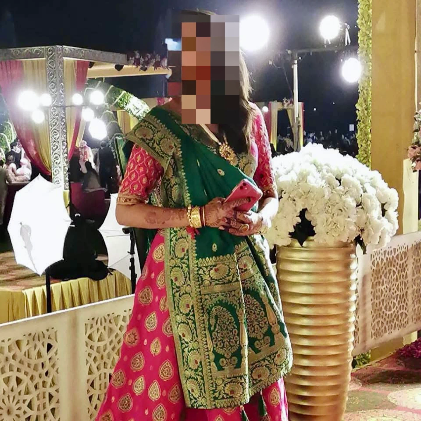Women's Pink and Green Embroidered Lehenga Choli