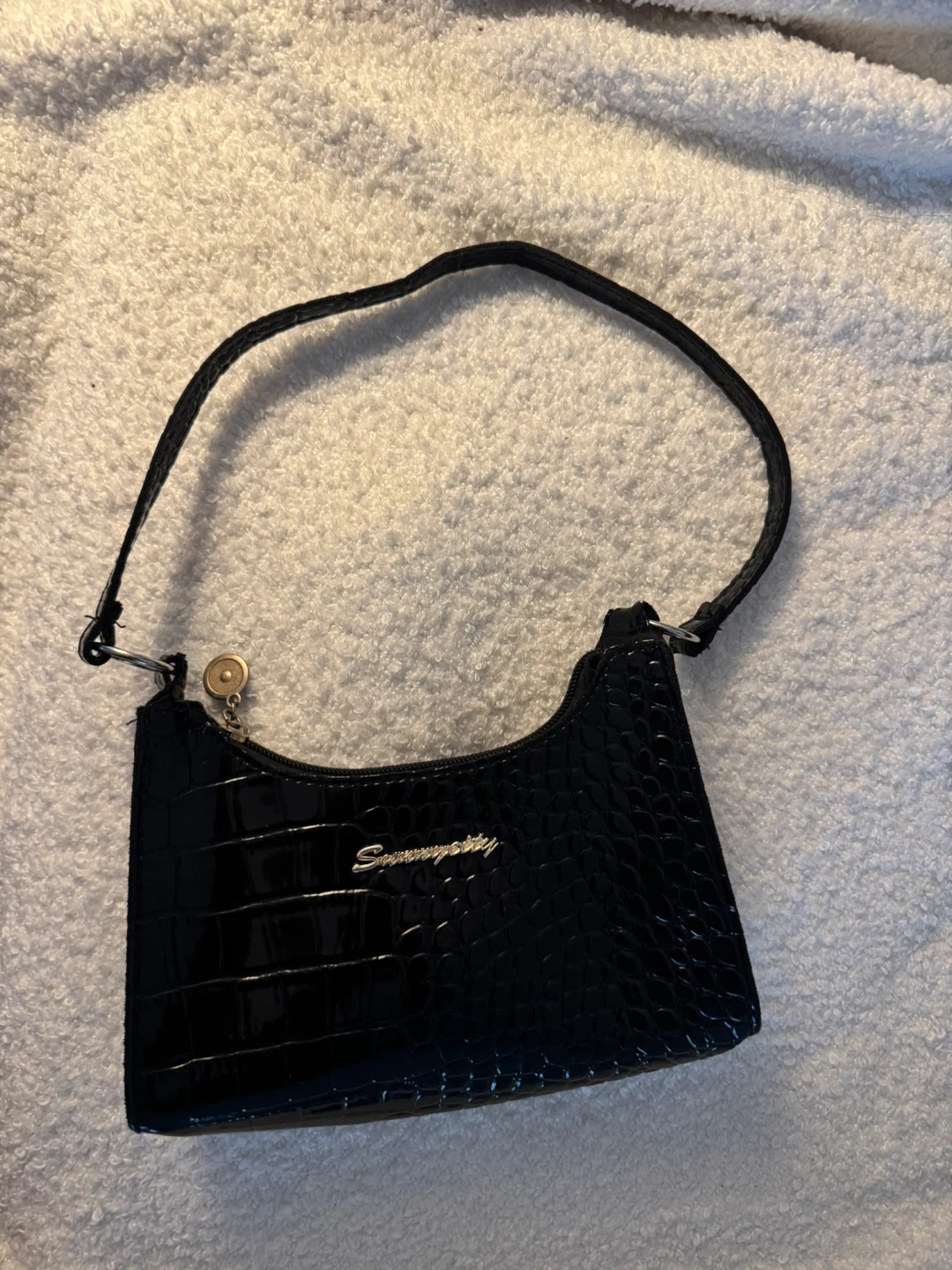 Black Croc-Embossed Shoulder Bag - photo 2