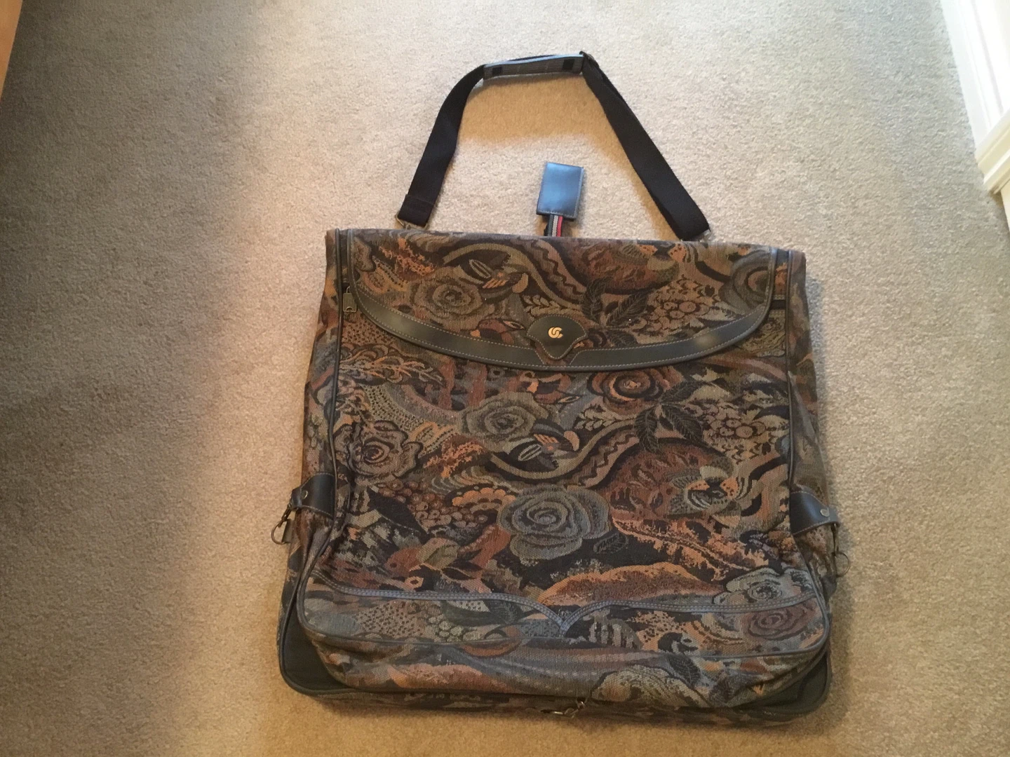 Vintage Garment Bag with Shoulder Strap