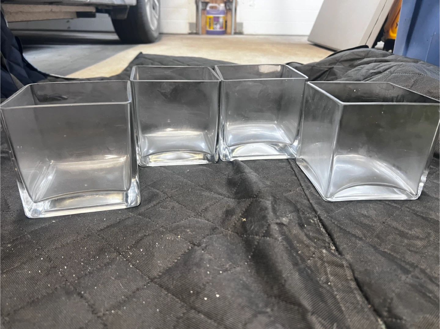 Set of 4 Clear Glass Square Vases
