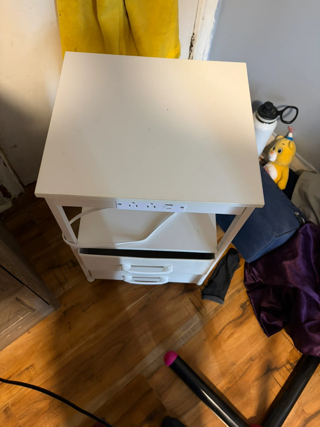 White Nightstand with Built-in Power Outlet and USB Ports