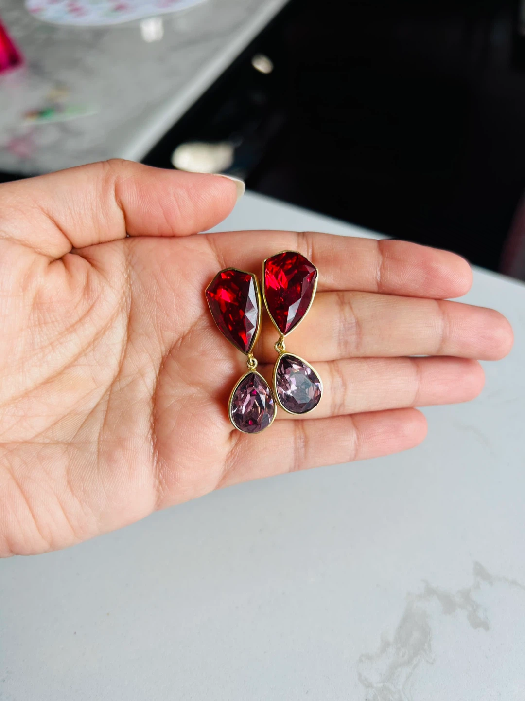 Red and Purple Teardrop Earrings