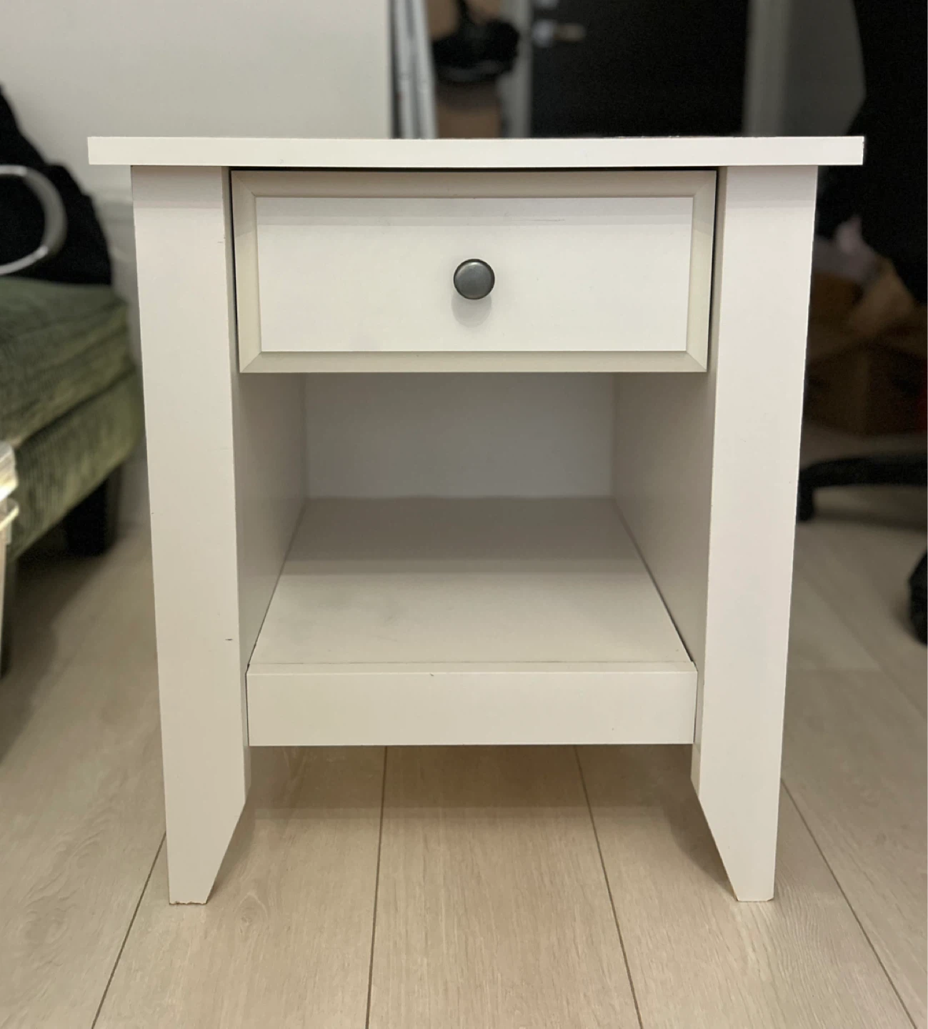 White Nightstand with Drawer and Shelf