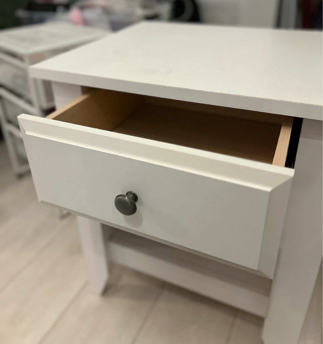 White Nightstand with Drawer and Shelf - photo 3