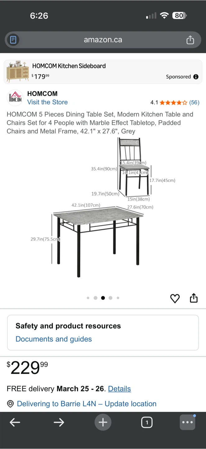HOMCOM 5-Piece Dining Table Set with Marble Effect - photo 3