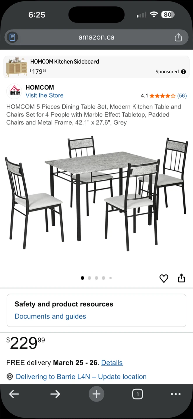 HOMCOM 5-Piece Dining Table Set with Marble Effect - photo 4