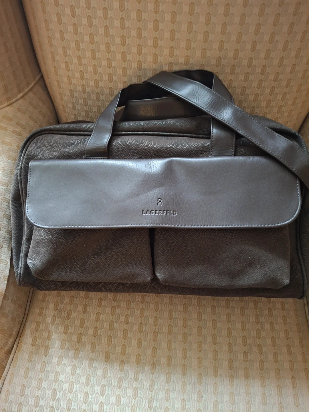 Brown Karl Lagerfeld Parfums International overnight bag
