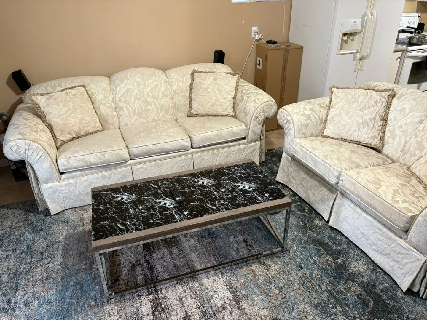 Cream Floral Sofa with Throw Pillows - photo 3