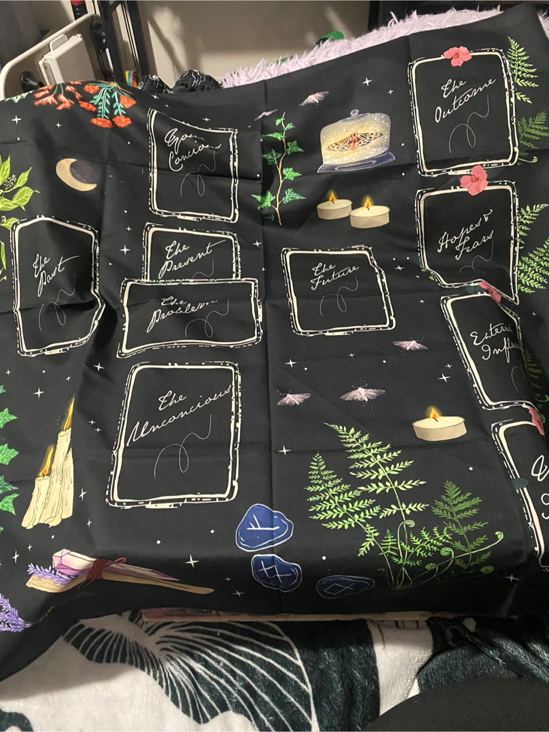 Tarot Cloth with Past, Present, Future design