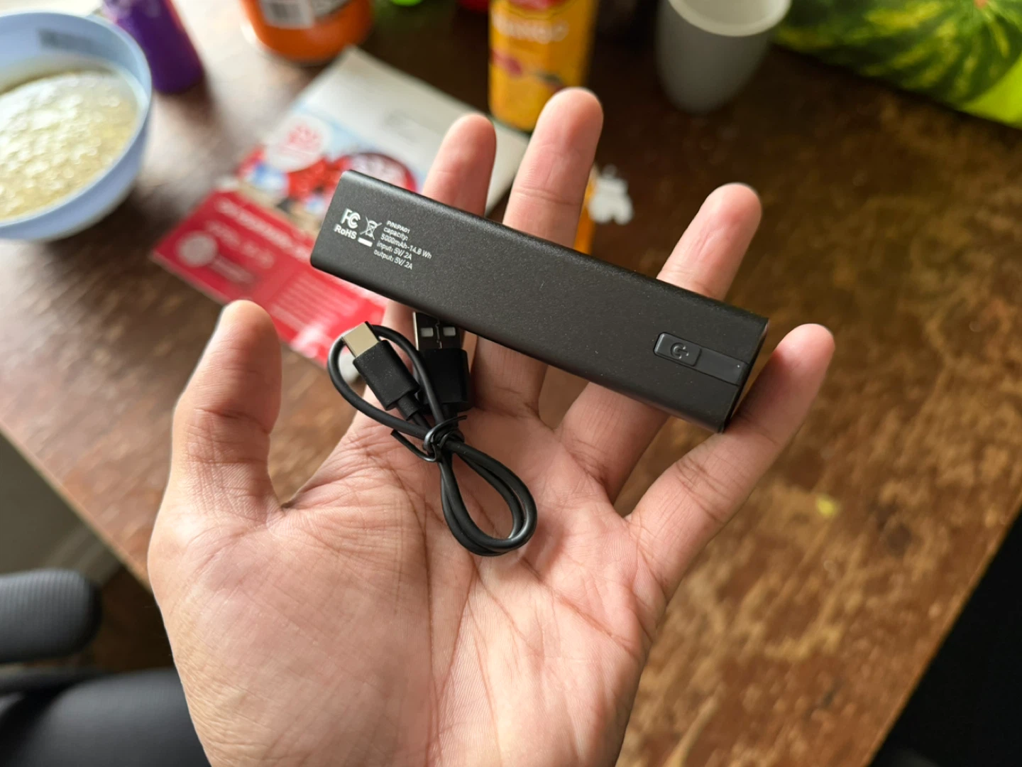 Black Portable Power Bank with USB-C Cable