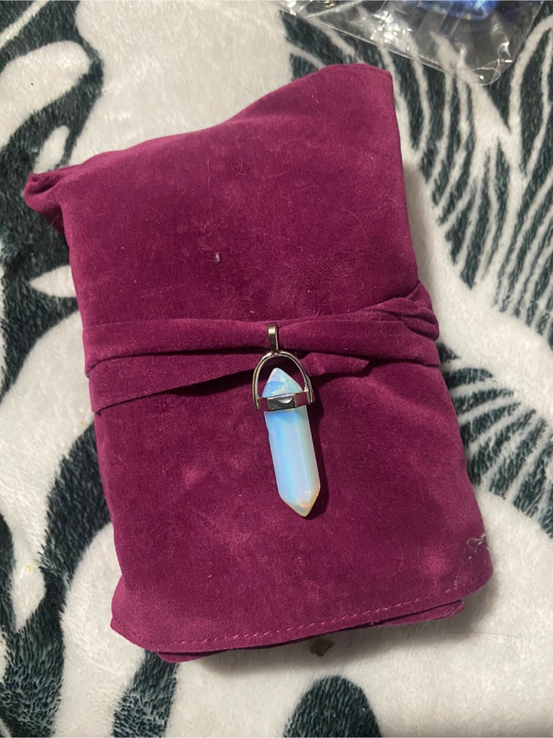 Suede Pouch with Opalite Crystal Pendant Necklace