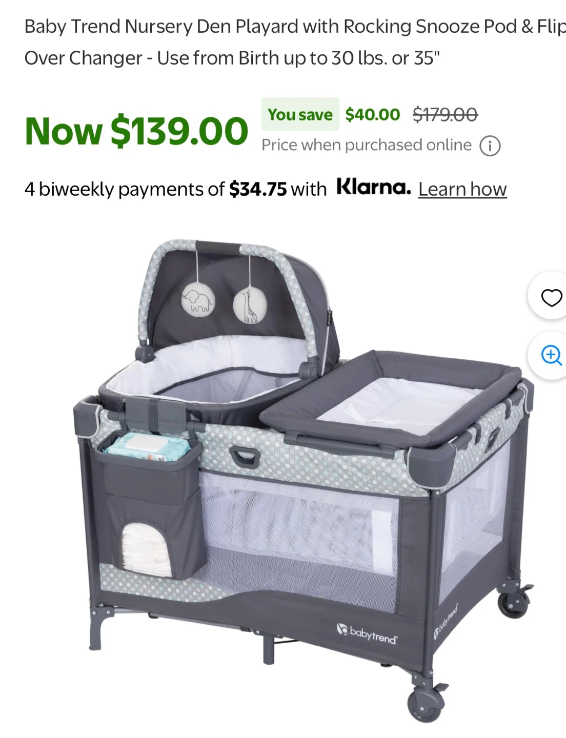 Baby Trend Nursery Den Playard with Rocking Snooze Pod & Changer