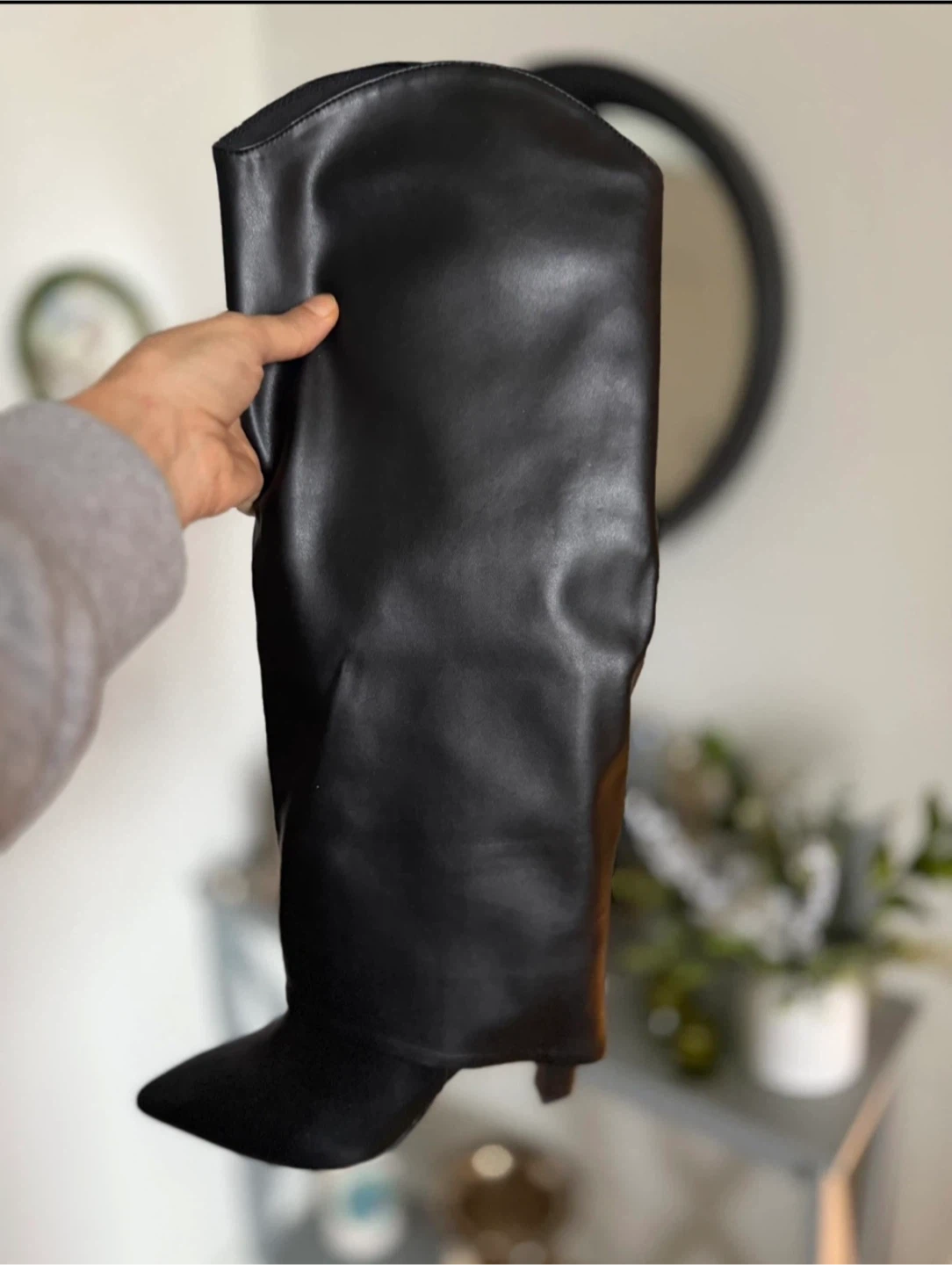Black Faux Leather Knee-High Boots - photo 2