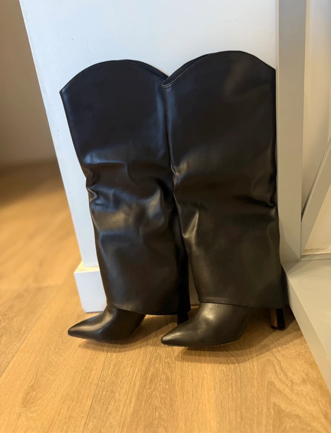 Black Faux Leather Knee-High Boots