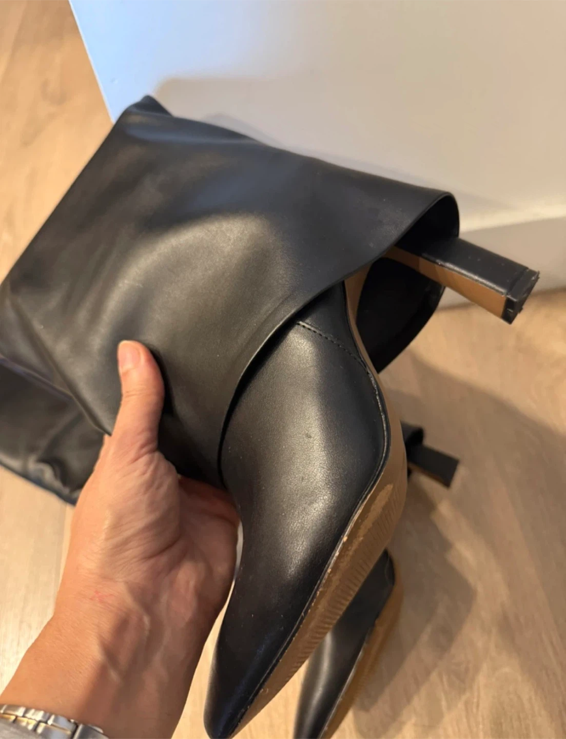 Black Faux Leather Knee-High Boots - photo 4
