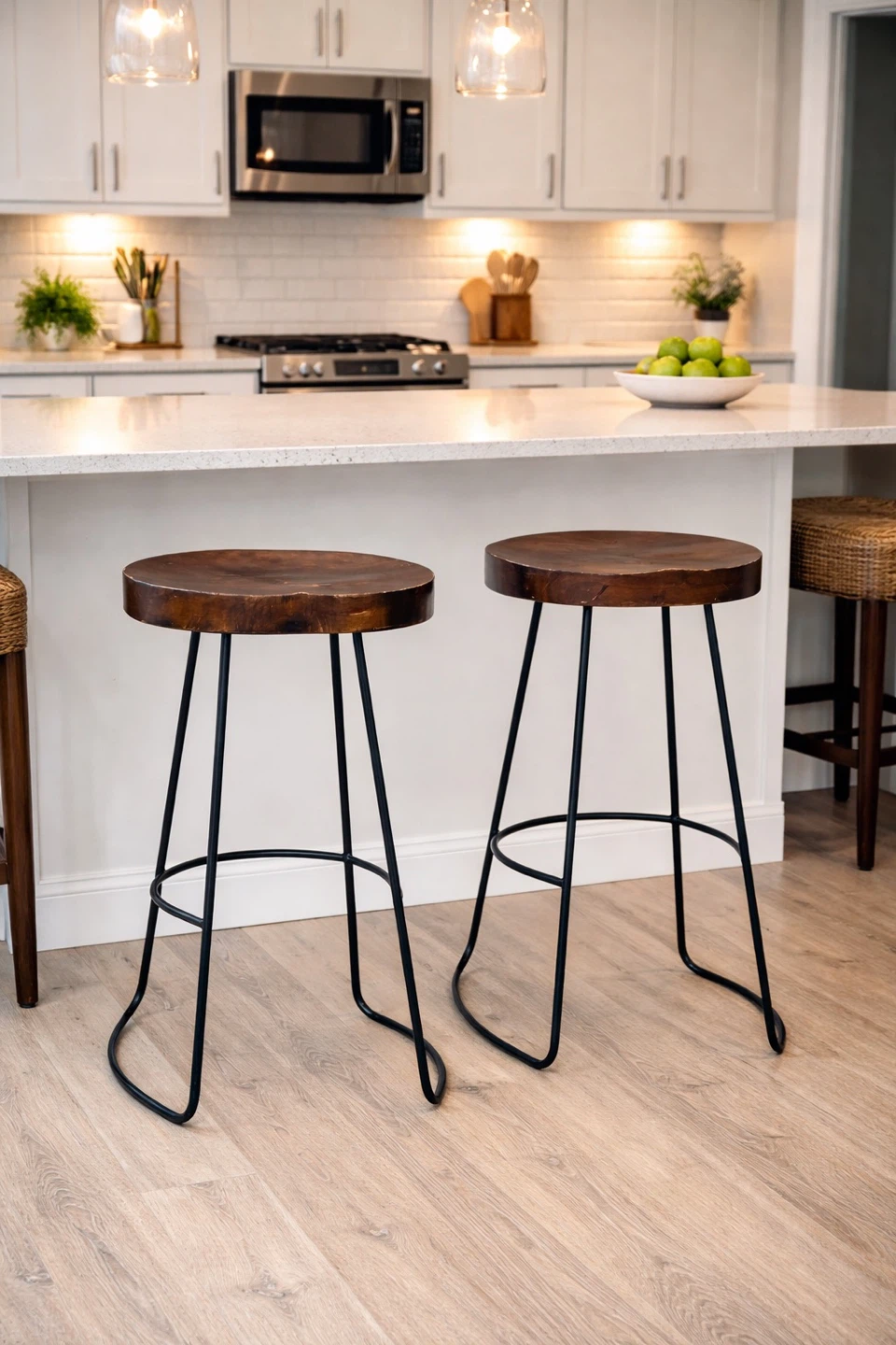 Set of 2 Rustic Wood and Metal Bar Stools - photo 2