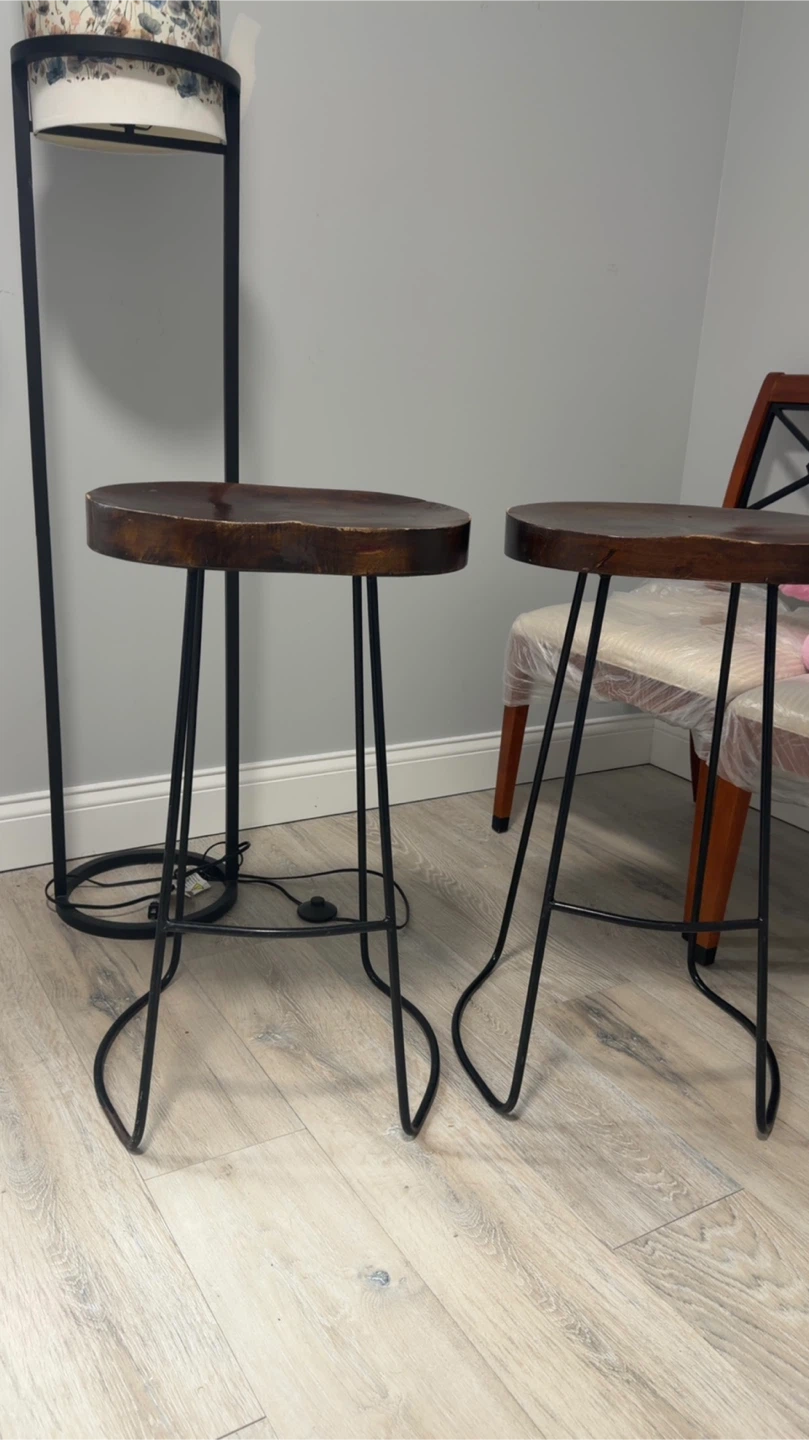 Set of 2 Rustic Wood and Metal Bar Stools