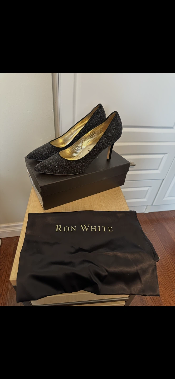 Ron White Black Sparkle Heels with Box and Dust Bag