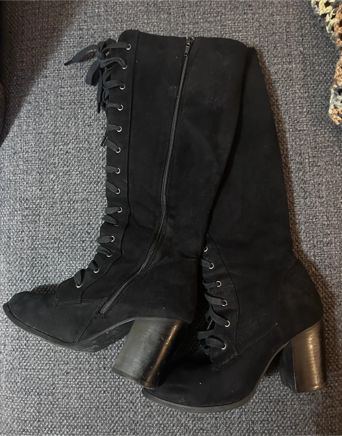 Black Faux Suede Lace-Up Boots size 9