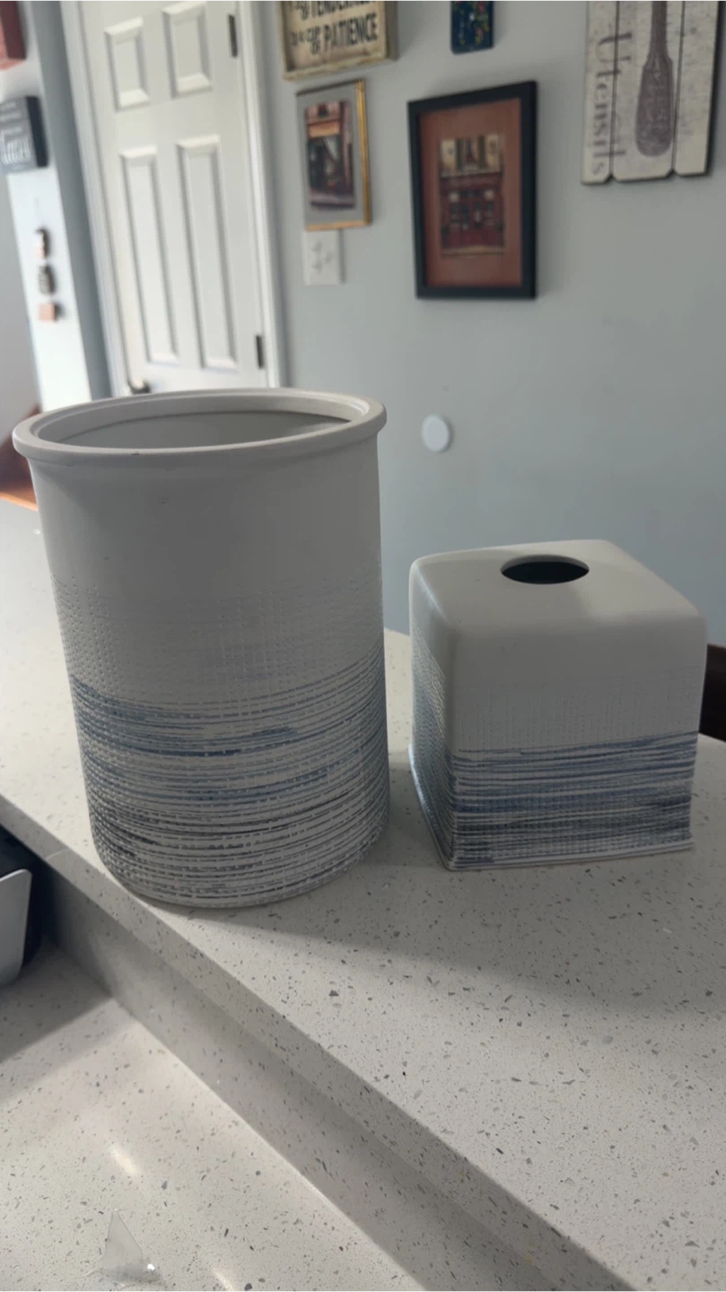 Ceramic Waste Basket and Tissue Box Cover