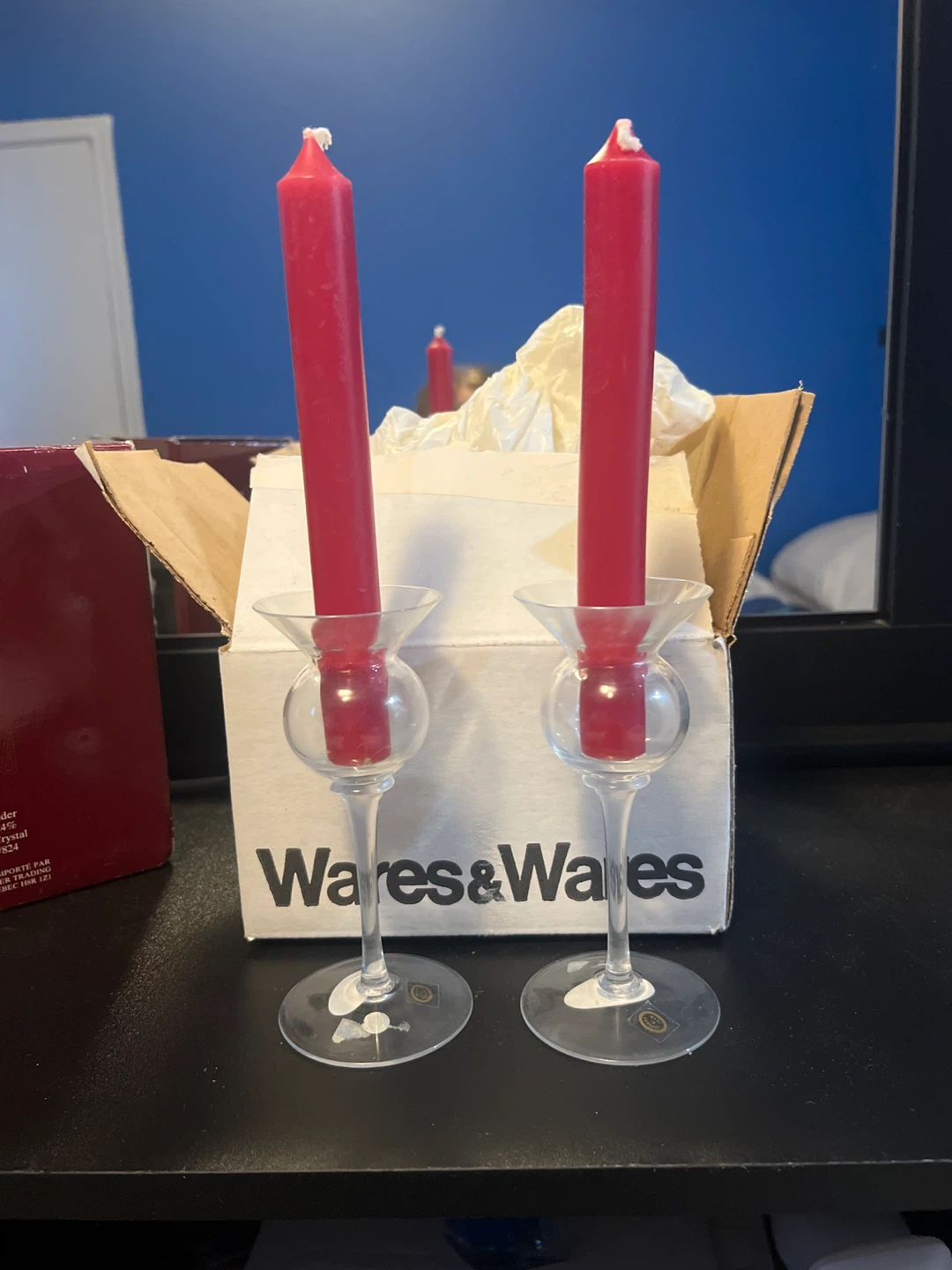 Wares & Wares Mouth Blown Glass Candlesticks with Candles - photo 2