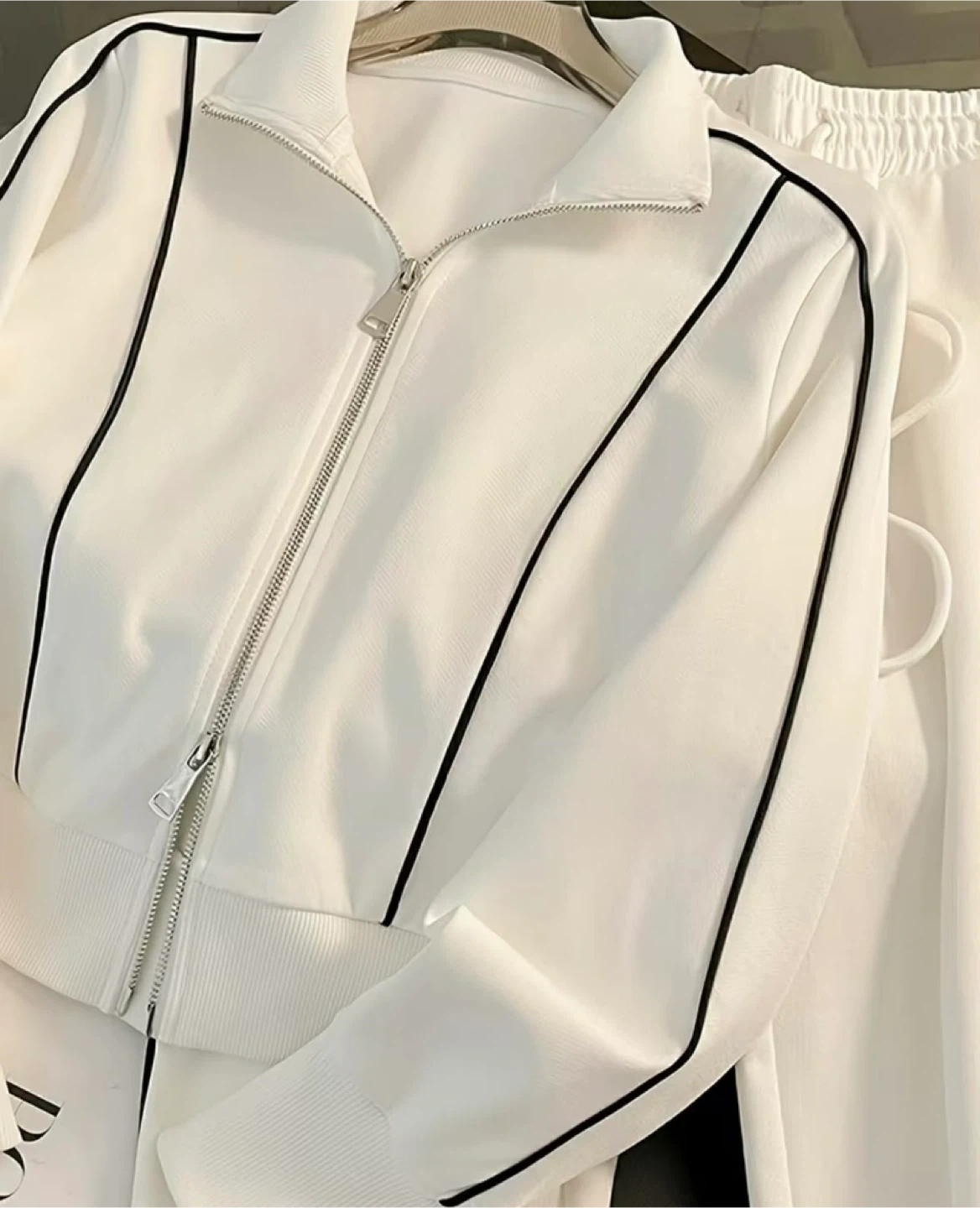 White Tracksuit Set with Black Piping - photo 3