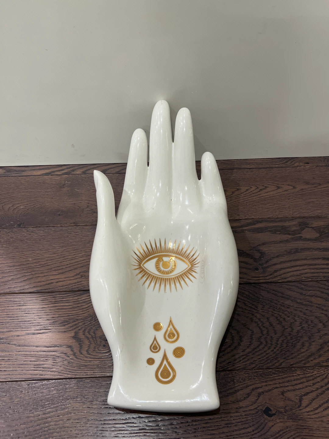 White Ceramic Hand Dish with Gold Eye Design - photo 3