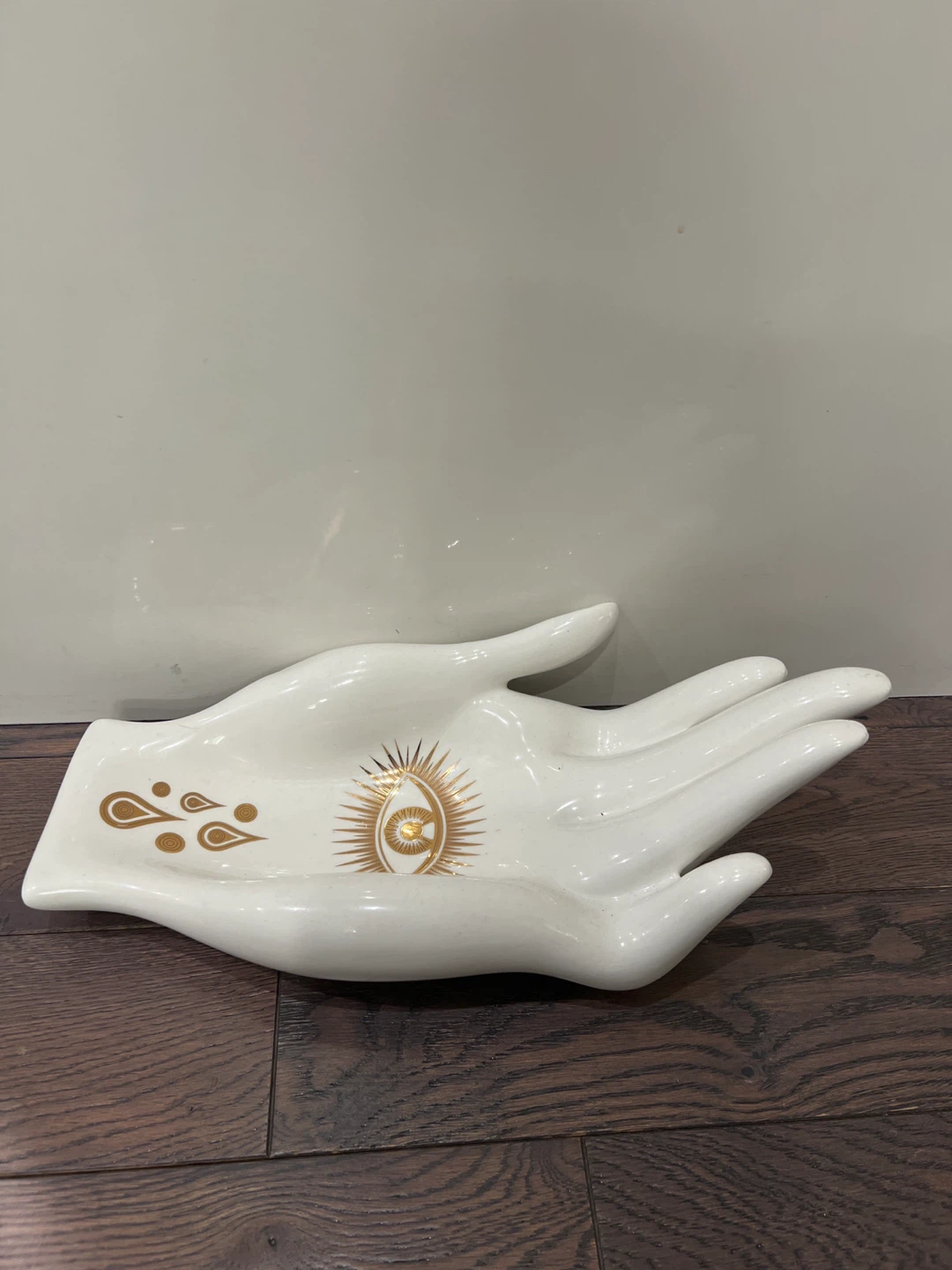 White Ceramic Hand Dish with Gold Eye Design - photo 2