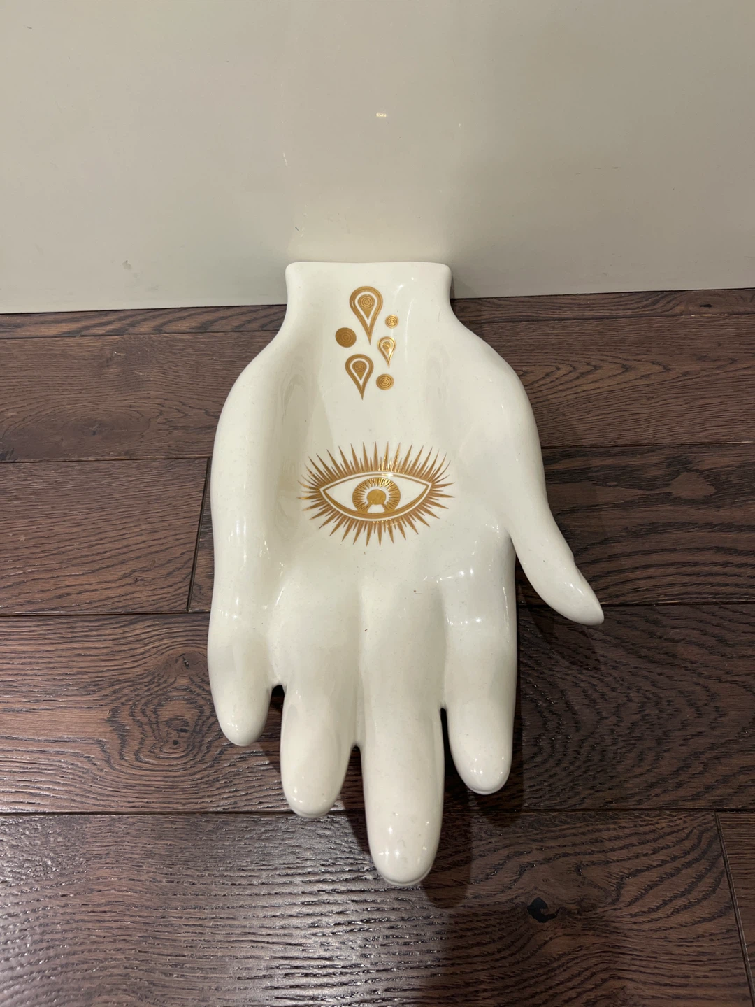 White Ceramic Hand Dish with Gold Eye Design - photo 4